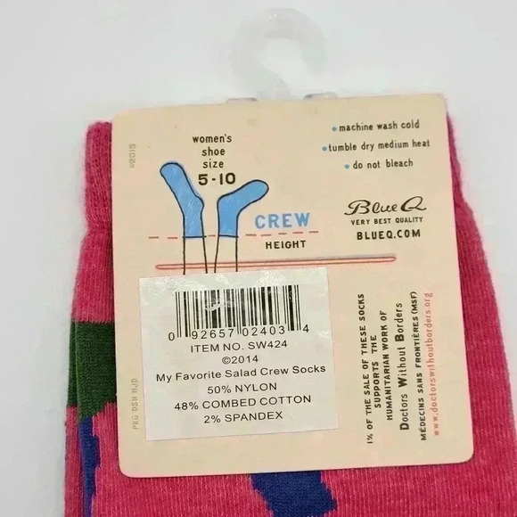 BLUE Q MY FAVORITE SALAD IS WINE WOMEN'S SIZE 5 - 10 CREW SOCKS PINK BLUE YELLOW - Picture 4 of 12